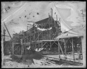Starboard side building a ship, Bars 5, Barbour Boat Works, New Bern, NC. Photo attached to glass.